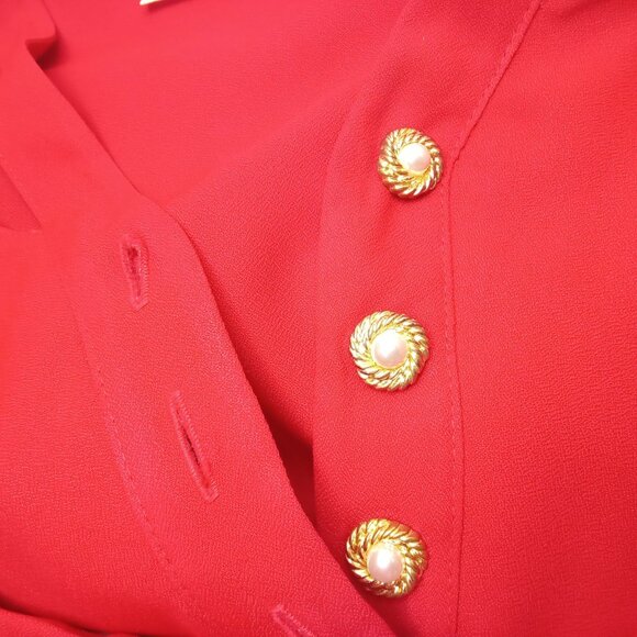 Vintage '80s Nina Piccalino Dress Power Shoulder Cut-outs Pockets Pleats (M/8) - Picture 15 of 15